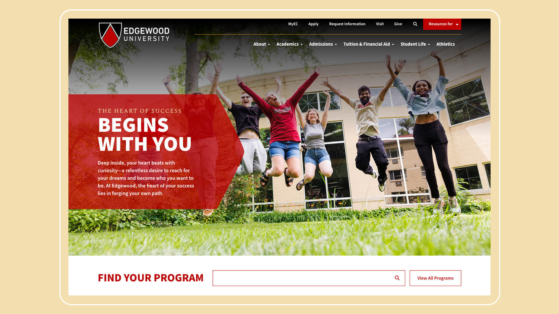 digital mockup of the Edgewood College homepage