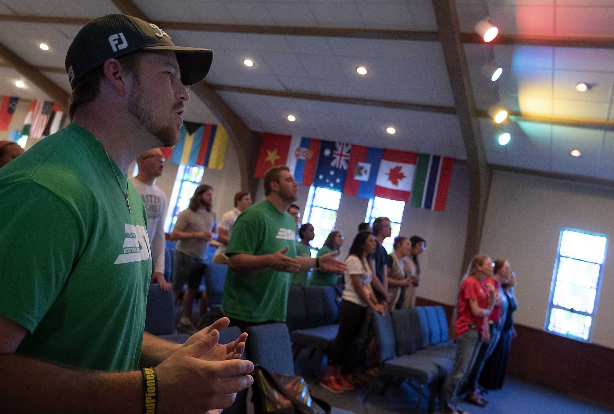 students worshiping in campus chapel